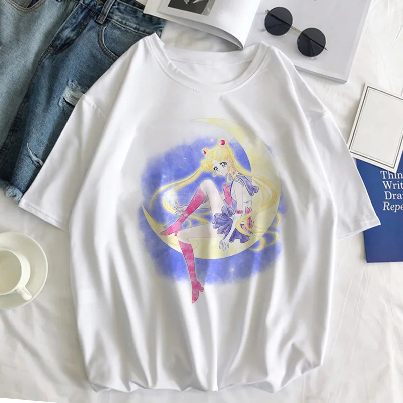 Sailor Moon Cat Футболка женская летняя Kawaii стильная одежда Harajuku футболка Ulzzang Повседневная футболка с коротким рукавом женская футболка