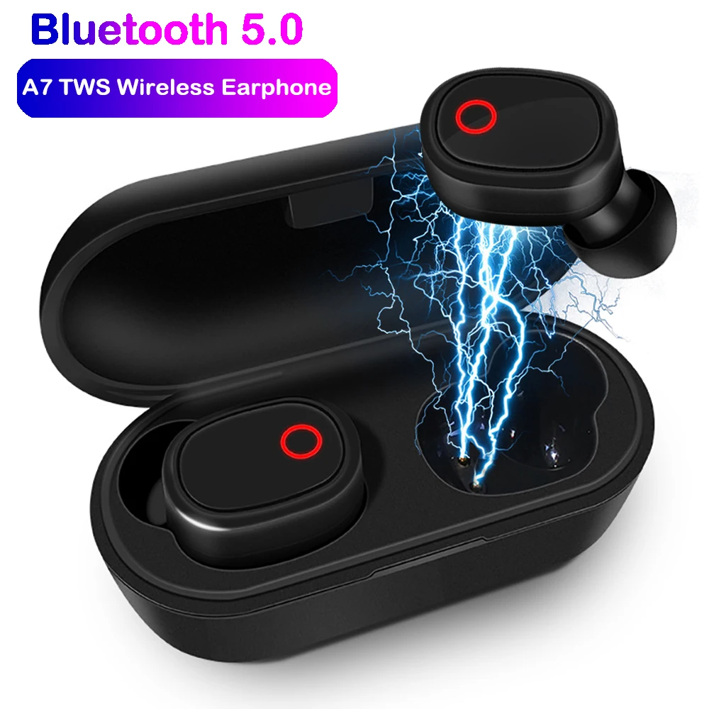 NEW A7 Wireless TWS Earphones with Charging Box Microphone HD Stereo Sound Sport In-Ear Earphone Earbuds For IOS Android Phones