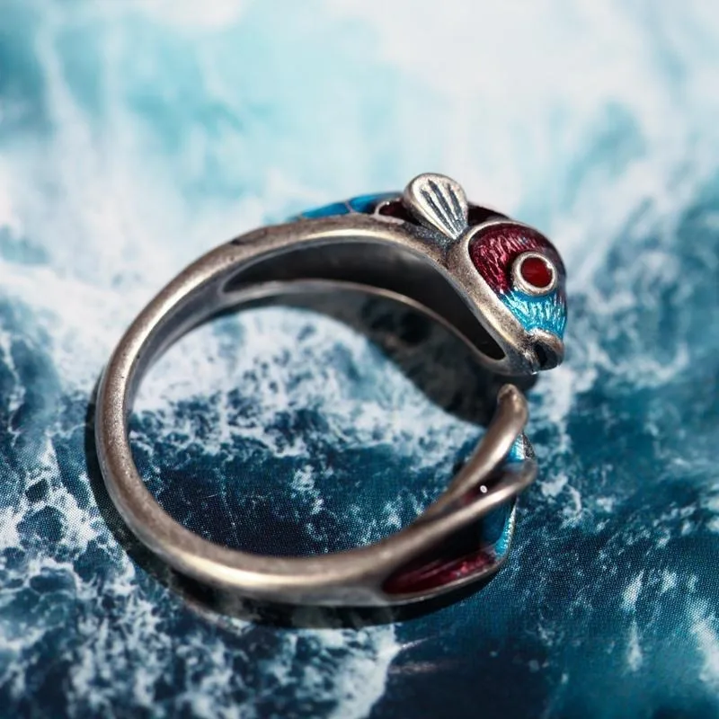 Эмалированное кольцо в форме рыбы кои китайский классический дизайн этнических