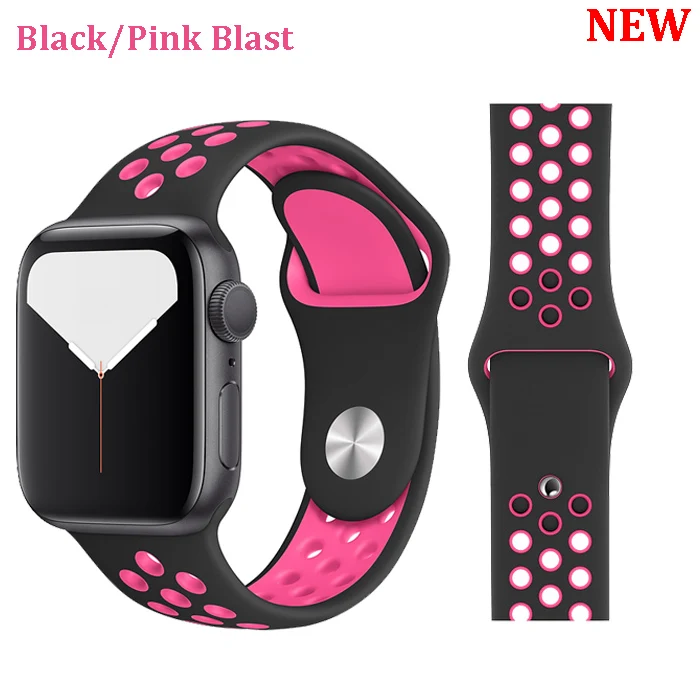 Black Pink Blast Ремешок для Apple Watch, 44 мм, 40 мм, 42 мм, 38 мм, iwatch series 5, 4, 3, 2, 1, спортивный силиконовый браслет, ремешок для часов, аксессуары для часов - Цвет ремешка: Black Pink Blast