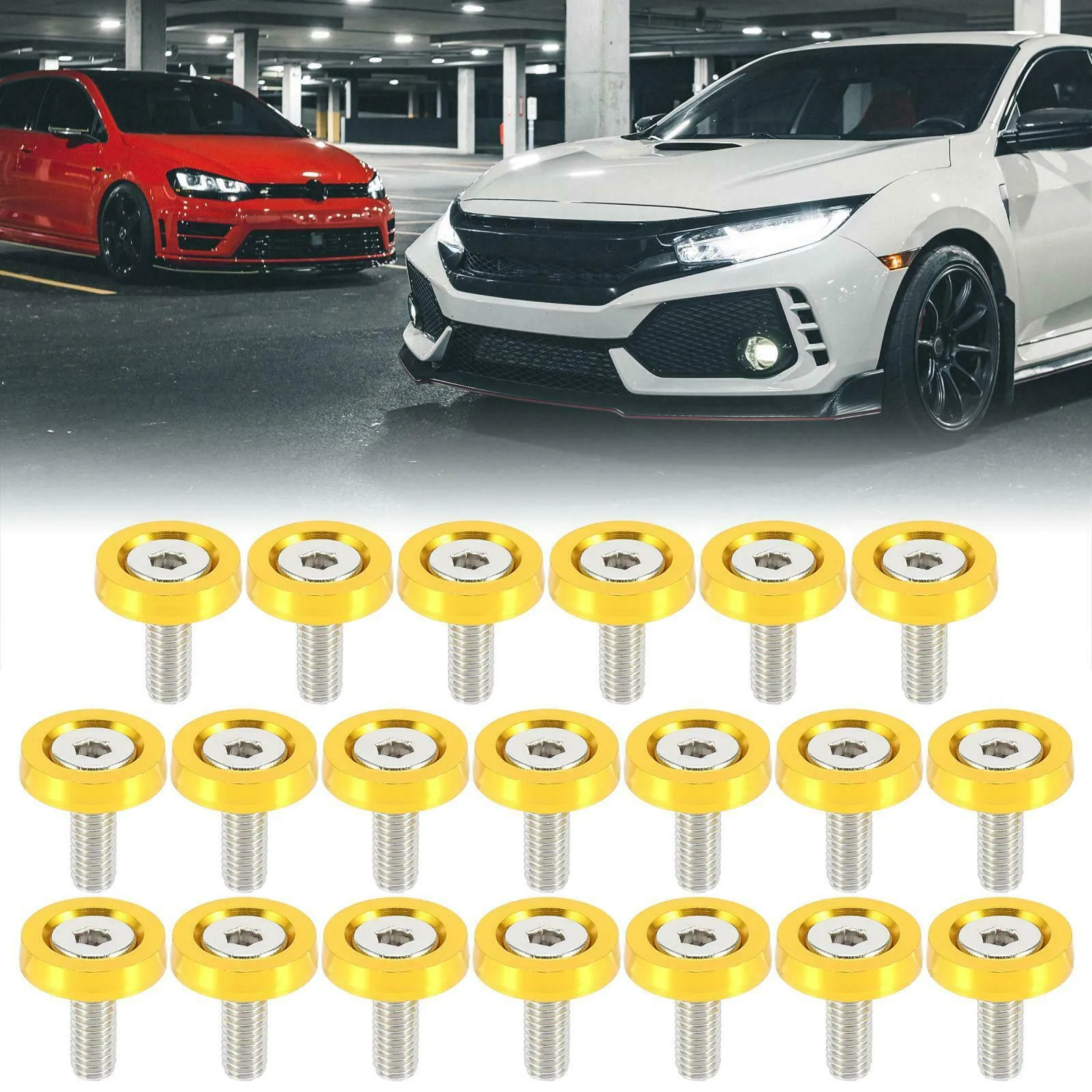 

20pcs/set Universal Car Motorcycle Gold Tone M6 Fender Bumper Washer Bolt Engine Bay Fastener Accessories