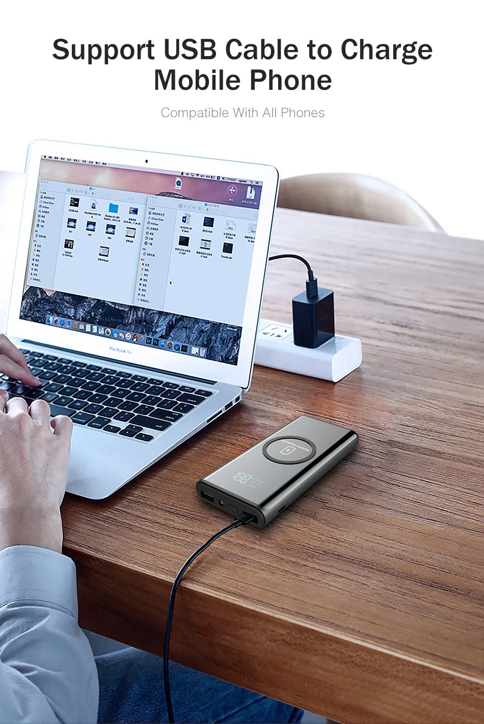 Power Bank 10000 мА-ч, беспроводное зарядное устройство YKZ светодиодный дисплей портативное зарядное устройство power bank с светодиодный фонарик внешняя батарея для iPhone