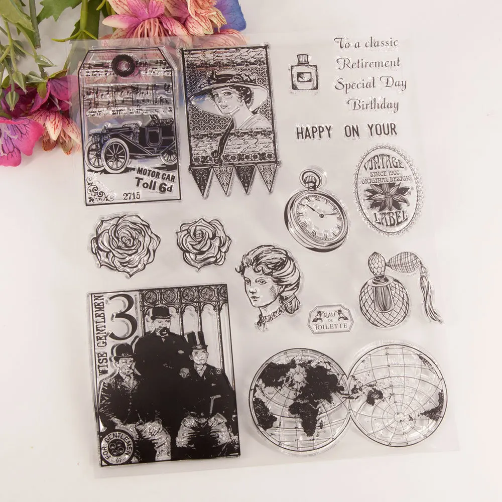 

Diy Transparent Silicone Rubber Standard Stamp for Scrapbooking Clear Stamps Card Making Stamps Vintage World