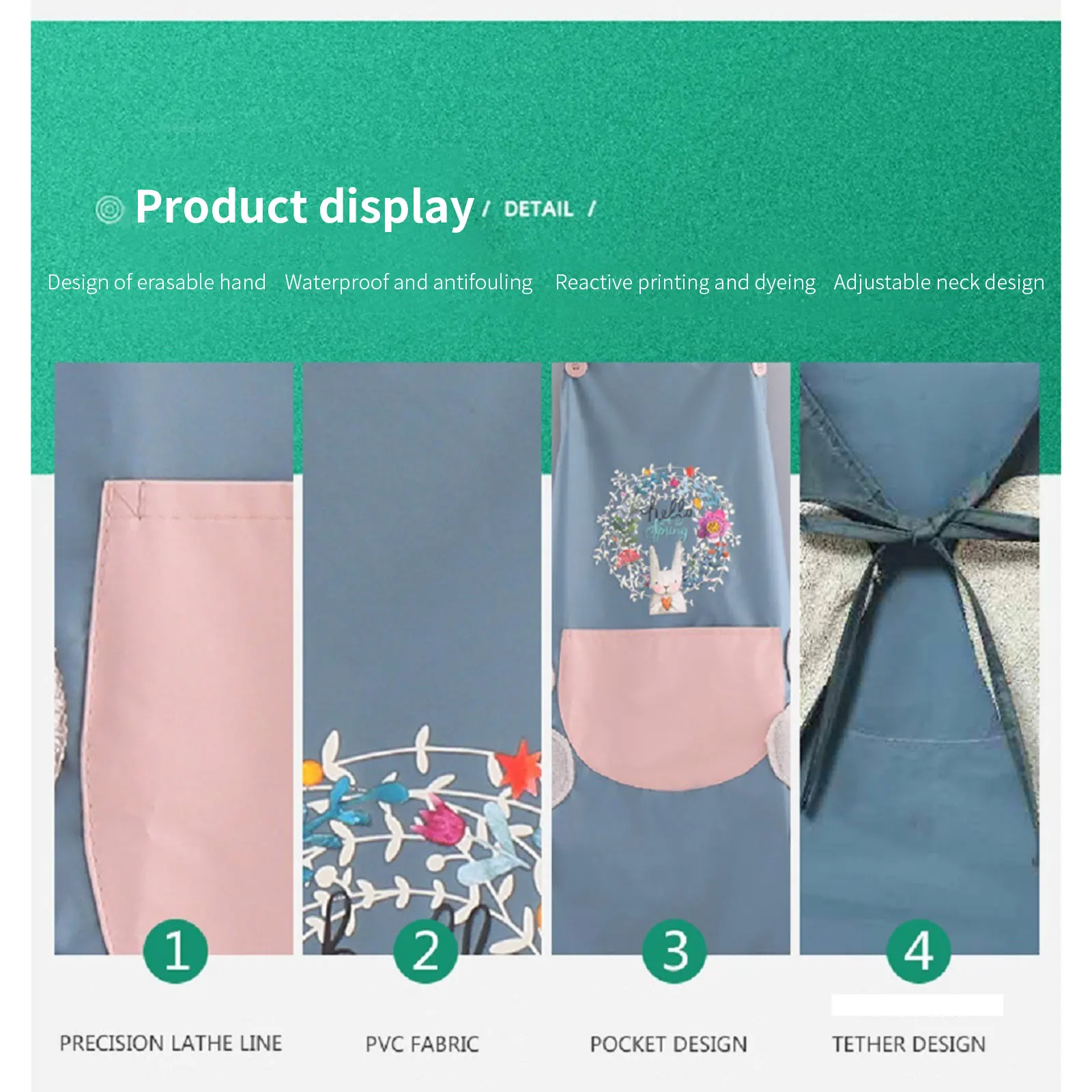 

Cute Cartoon Rabbit Kitchen Apron Side Wipe Hands Waterproof Oxford Cloth Bib Pinafore Pocket For Work Home Cleaning Tool Black