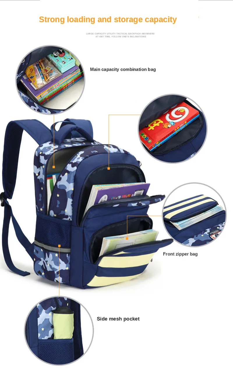 

Children Bag Cute Cartoon Kids Bags Kindergarten Preschool Backpack For Boys Camouflage Backpacks Aged 6-12 Years Old Mochila