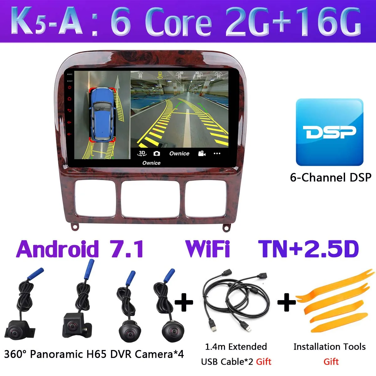 360 ° камера 4G LTE Android 9,0 4G+ 64G gps радио CarPlay SPDIF DSP Автомобильный мультимедийный плеер для Mercedes Benz S CL Class W220 W215 - Цвет: K5-A