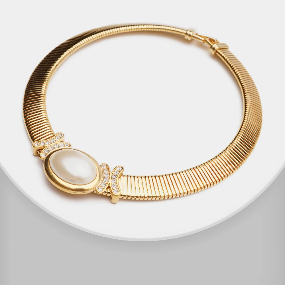 

Amorita boutique Big Simulated-pearl gold snake chain necklace