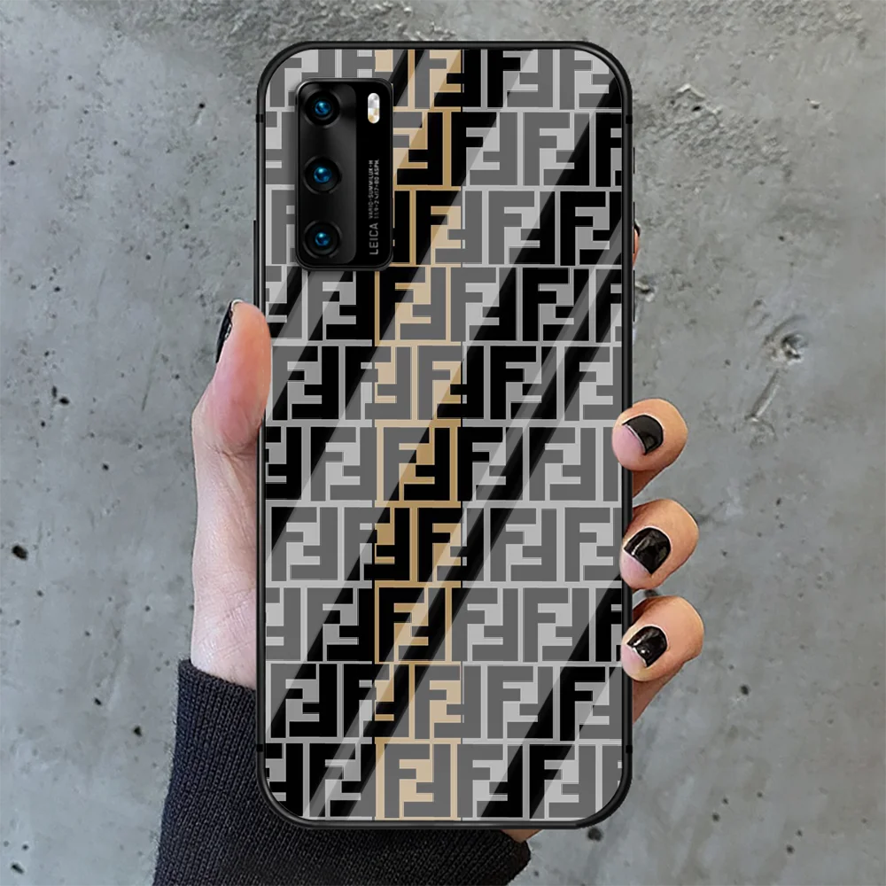 

Italian luxury brand Phone Tempered Glass Case Cover For Huawei P Nova Mate 5T 20 30 40 E Pro Lite Smart 2019 2021 Prime Black