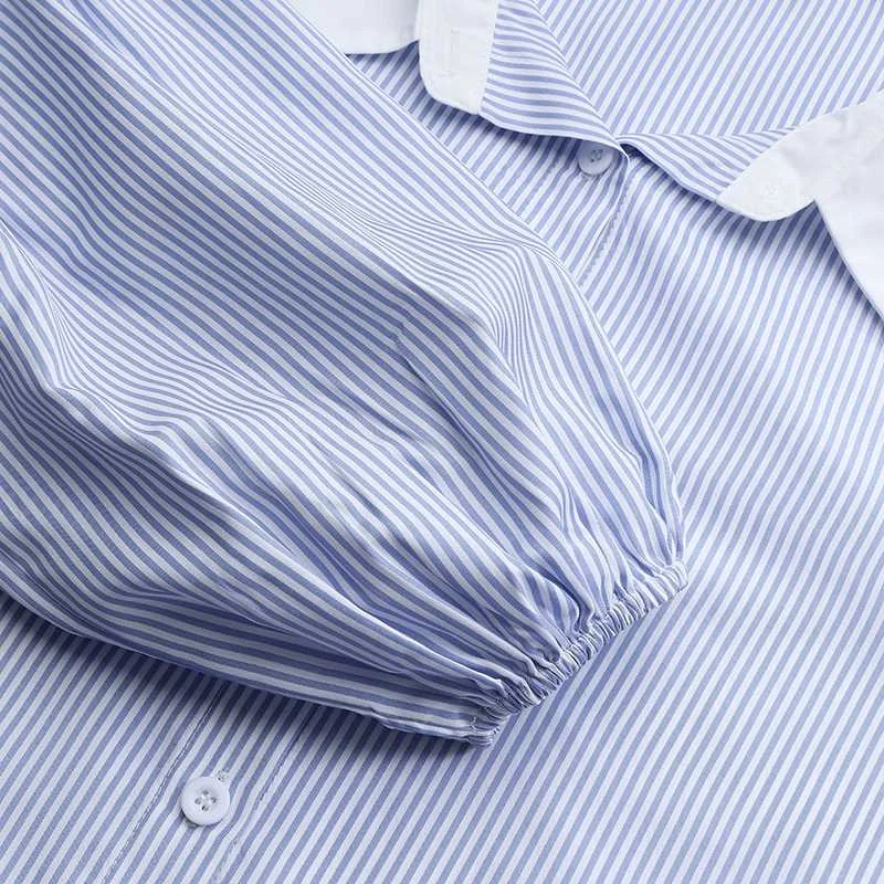 

Office Lady Shirt Dresses Oversize ZANZEA Elegant Striped Robe Female Lantern Sleeve Lapel Vestido Womens 2021 Autumn Mini Dress