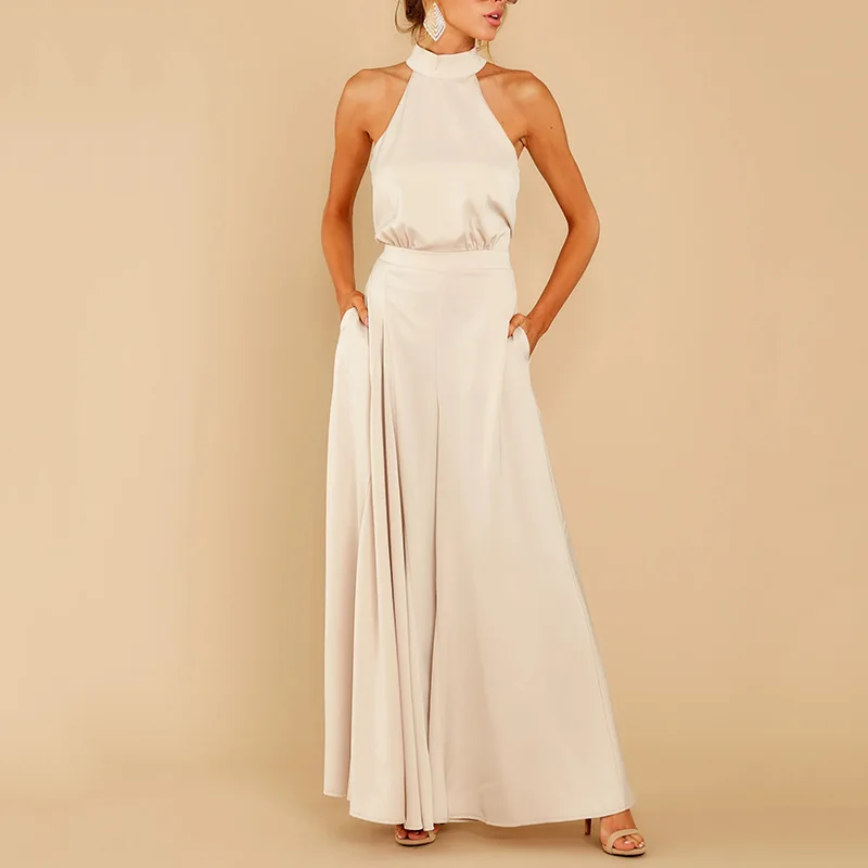 

2020 spring European and American new fashion hot sale elegant sexy sleeveless high waist jumpsuit high waist pants flare pants