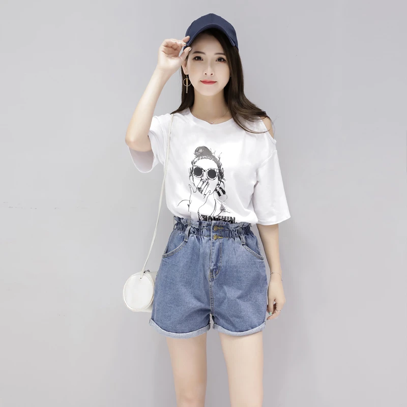 Летний модный комплект из двух предметов топ и джинсовые шорты женские костюмы