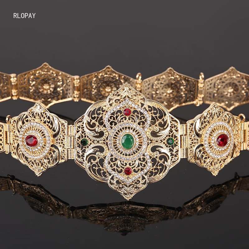 

RLOPAY New Metal Belly Chains In Gold with Rhinestone Morocco Fashion Caftan Dress Belts for Women Long Chain Bridal Belts