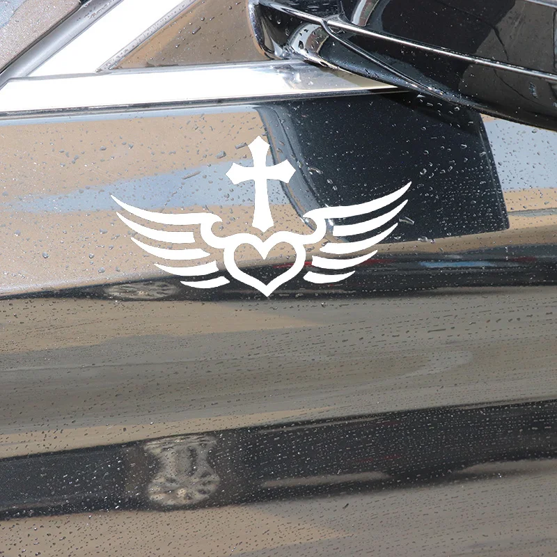 

YJZT 17.2X9.2CM Wings Heart Cross Fashion Car Window Decoration Stickers Decals C25-0904