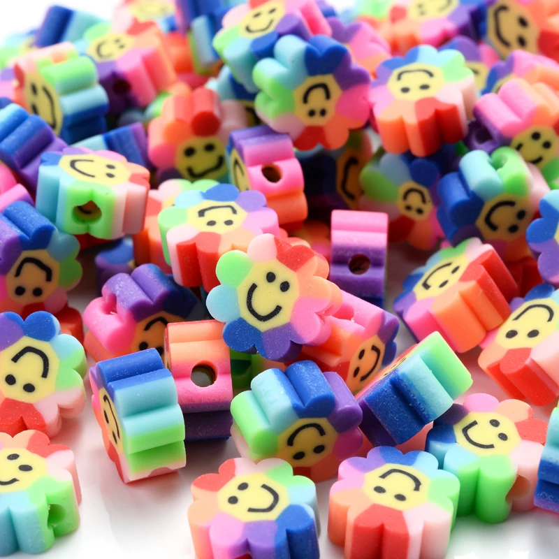 

30Pcs/Lot Color Sun Flower Smile-Face Shape Clay Spacer Beads Polymer Clay Beads For Jewelry Making DIY Handmade Accessories