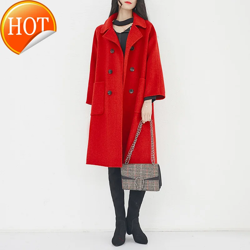 

New arrival 2020 high quality 100% wool overcoat winter spring coat long red double faced cashmere coat women's pure wool coat