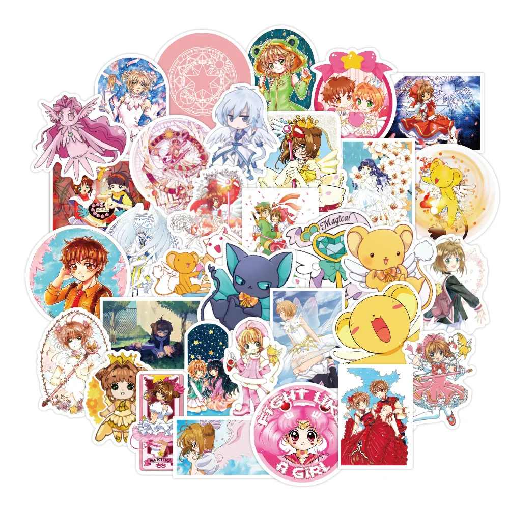 

50PCS Stickers Pack Cardcaptor Aesthetic Sakura Vinyl Colorful Waterproof for Water Bottle Laptop Scrapbooking Luggage Guitar