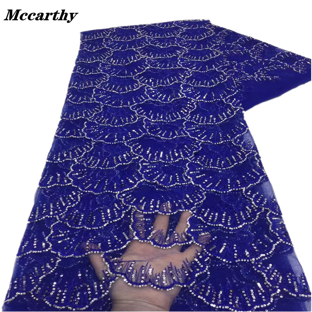 

Mccarthy Bule African Lace Fabric Sequins New Arrival Nigerian Tulle Mesh Lace Fabric For Wedding Sequins Lace Fabrics For Party