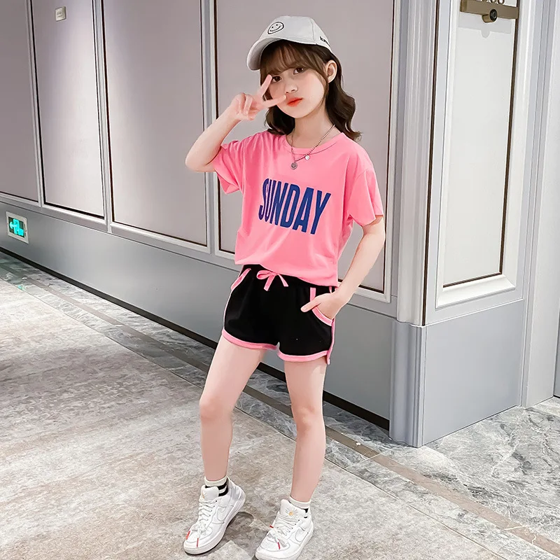 Комплект летней одежды для девочек футболка с коротким рукавом + короткие штаны 2