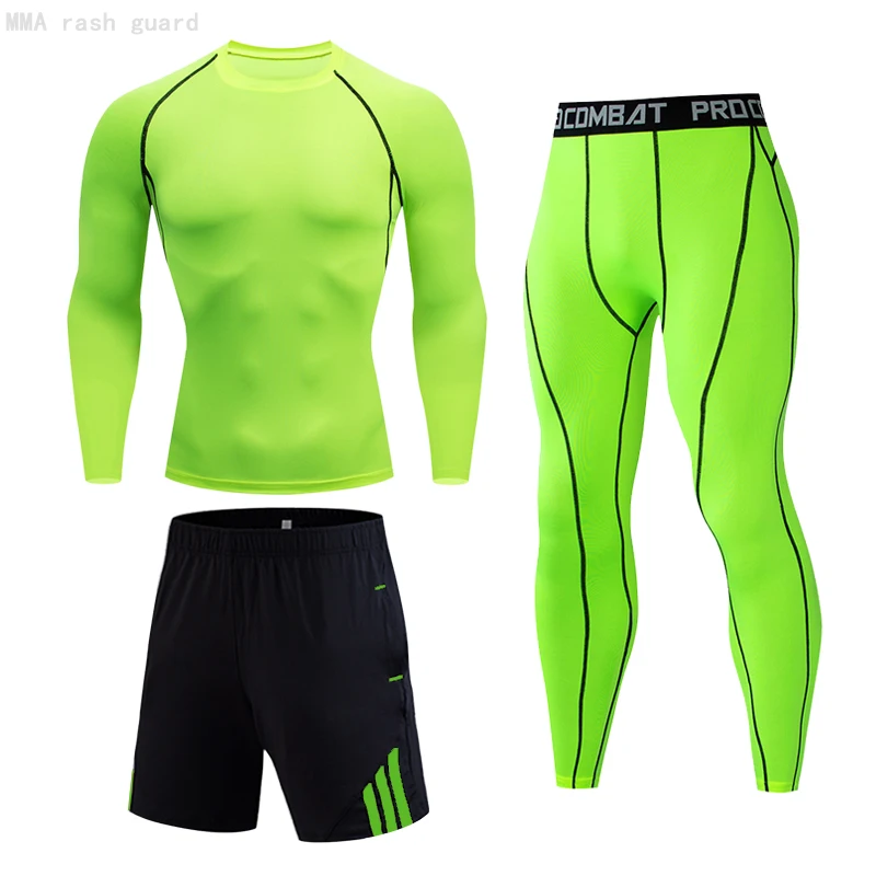 

Solid color Men Gym Workout Training Clothe Sweat Compression Tights Long Top Sports leggings Quick dry Tracksuit Set Sportswear