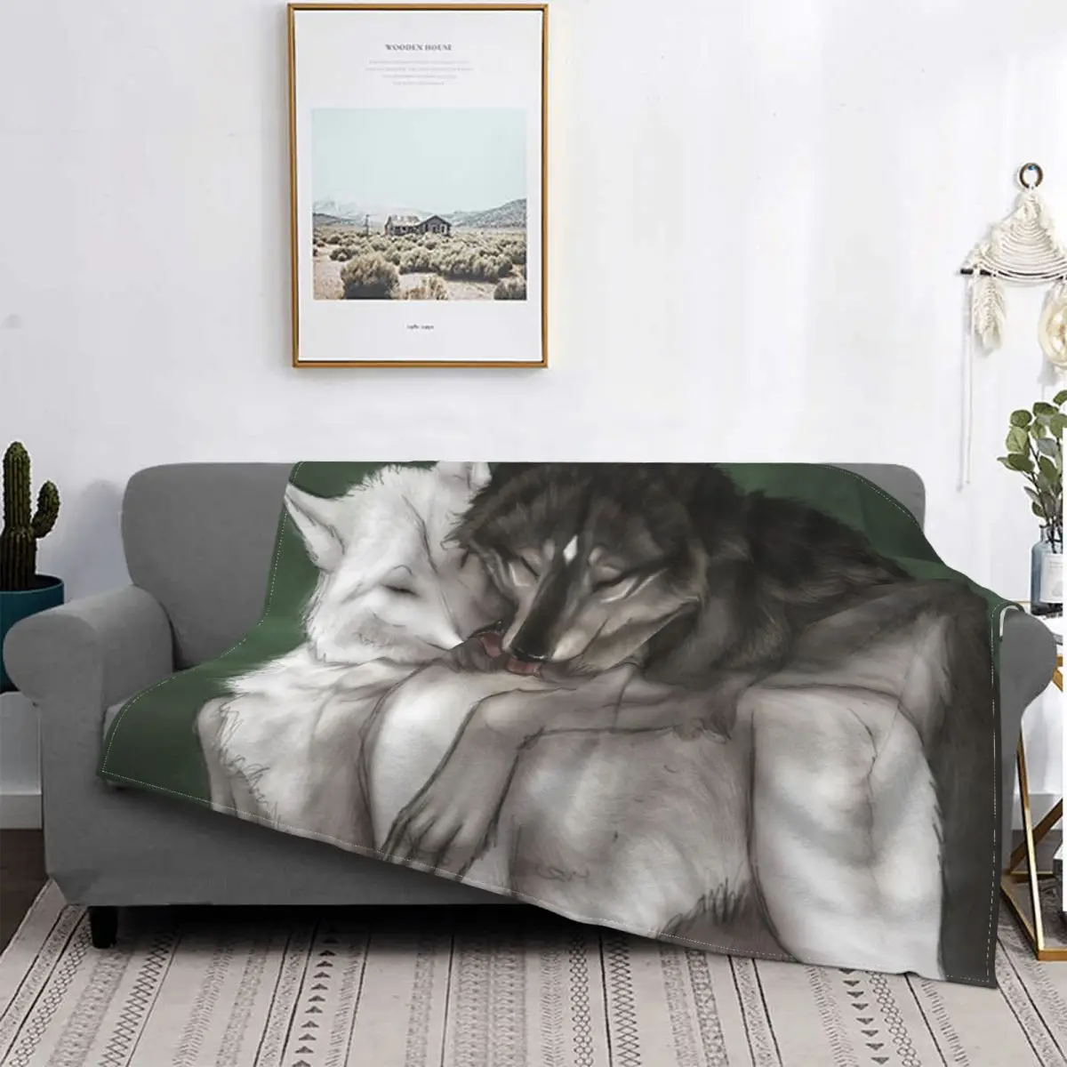 

Beautiful Wolf Love Blanket Coral Fleece Plush Winter Cartoon Animal Multi-function Warm Throw Blankets for Sofa Couch Bedspread
