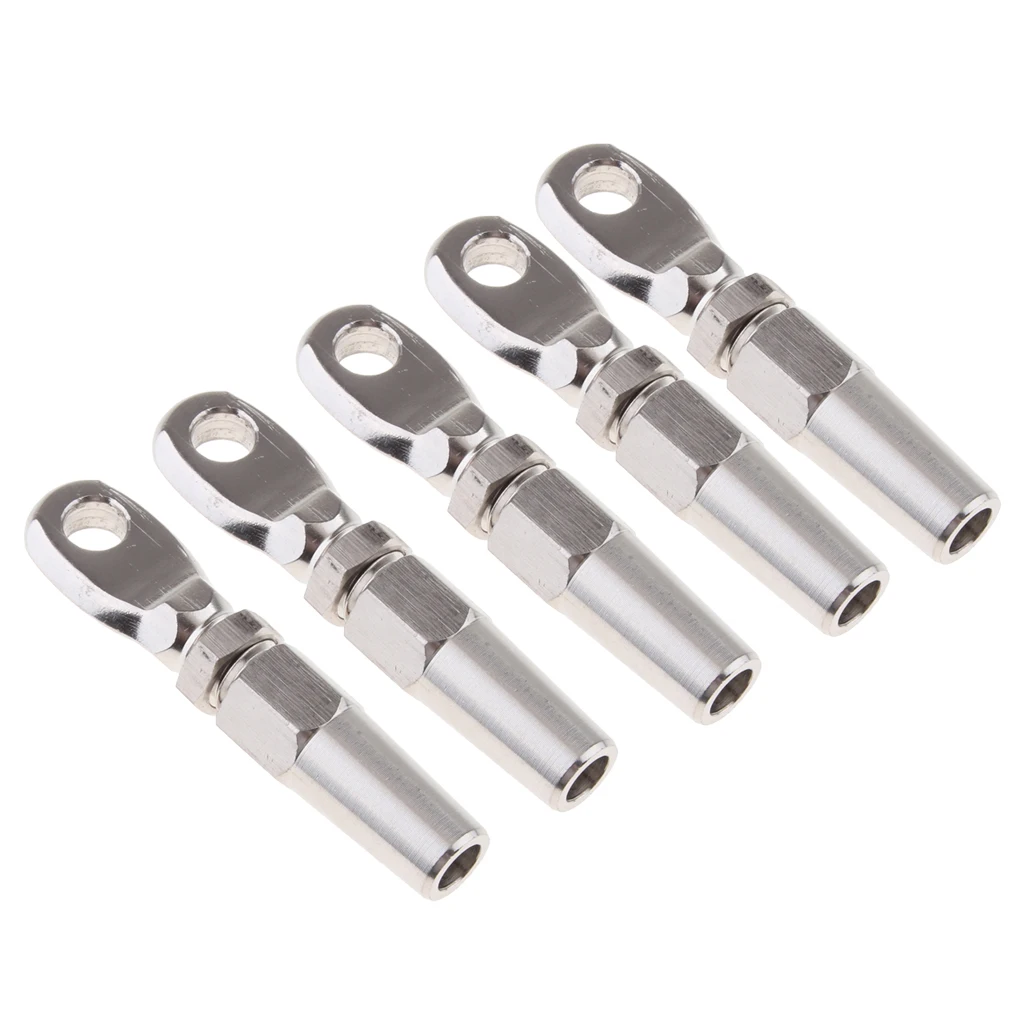 

5pcs 4mm 5/32 inch Wire Rope Swageless Eye Terminal Heavy Duty 316 Stainless Steel