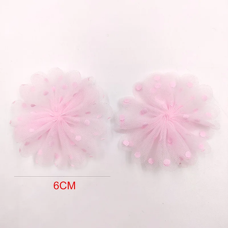 15pcs/Lot 6cm Net Yarn Flower With Dot patch Applique for DIY Clothing Headwear Craft Hair Clip Accessories Wholesale - купить по