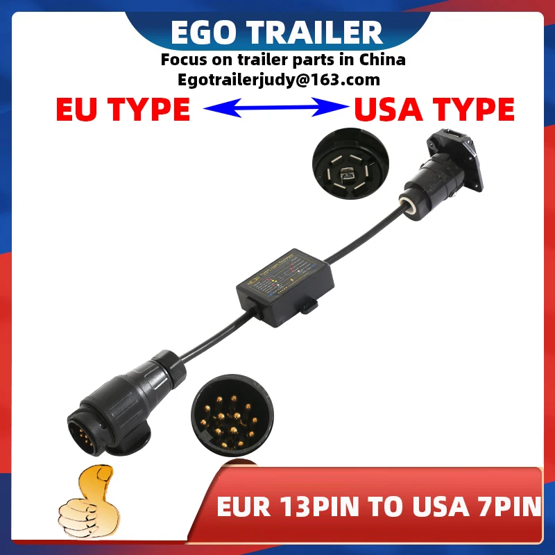 Trailer Connector Light Cable Converter Adapter European 13-Pin to American 7-Pin Way Plug
