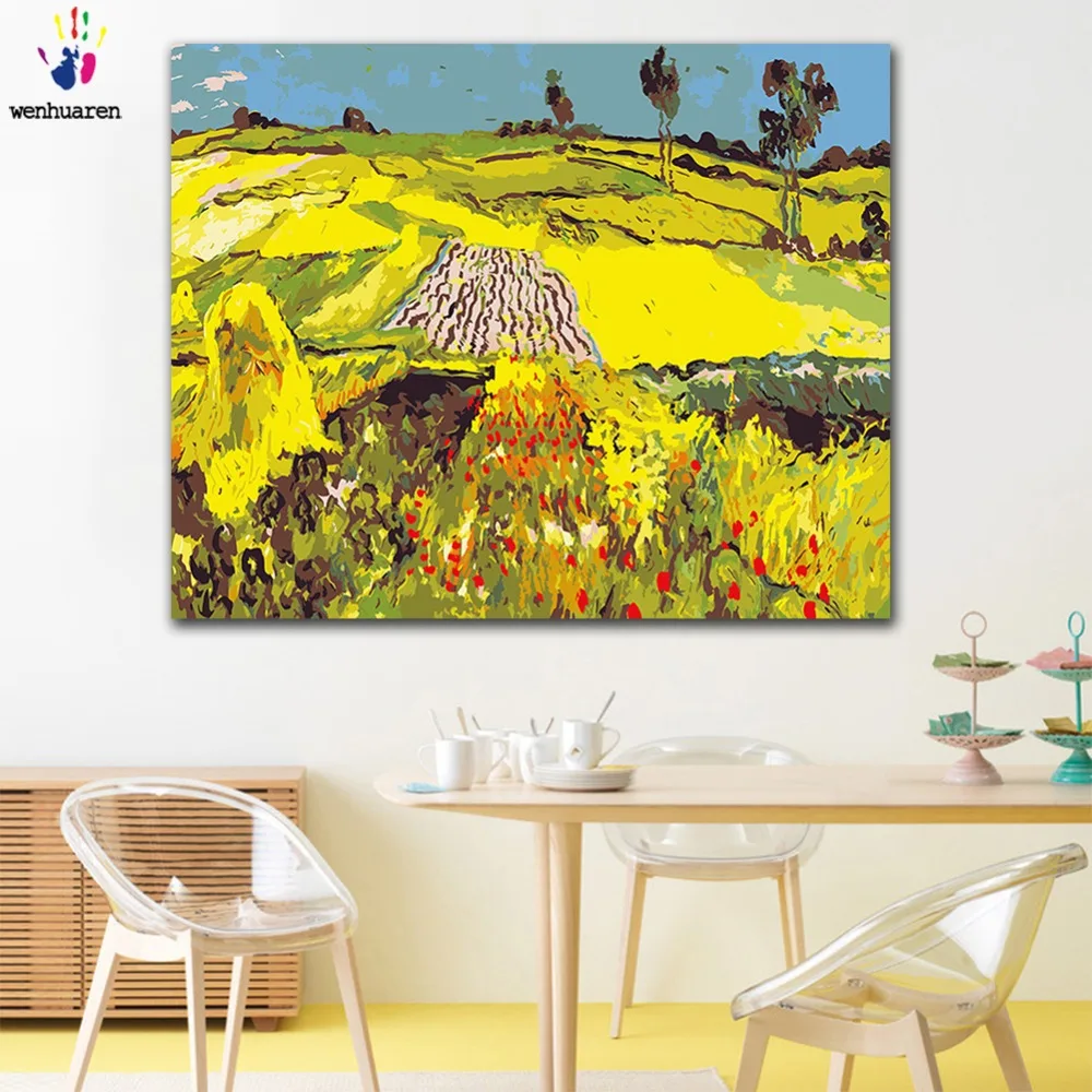 DIY картинки для раскраски по номерам с цветами Ван Гог Пейзаж пшеничное поле