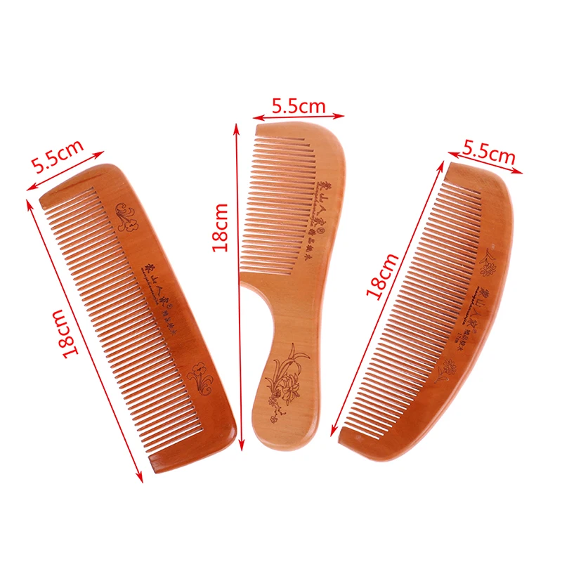 

Гребень из массива персика ручной работы, натуральная деревянная расческа для волос с гравировкой, полезный массажный антистатический Ухо...