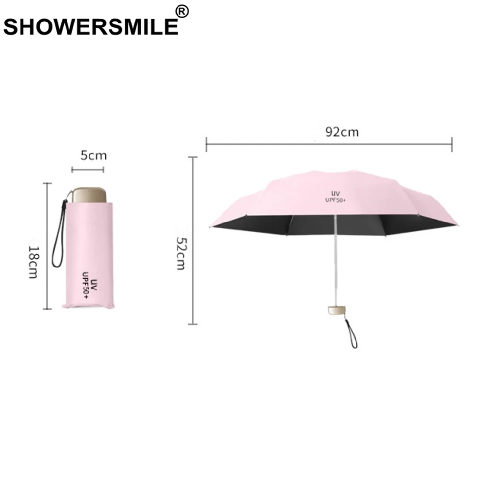 Складной мини зонт SHOWERSMILE маленький карманный легкий однотонный от солнца дождя
