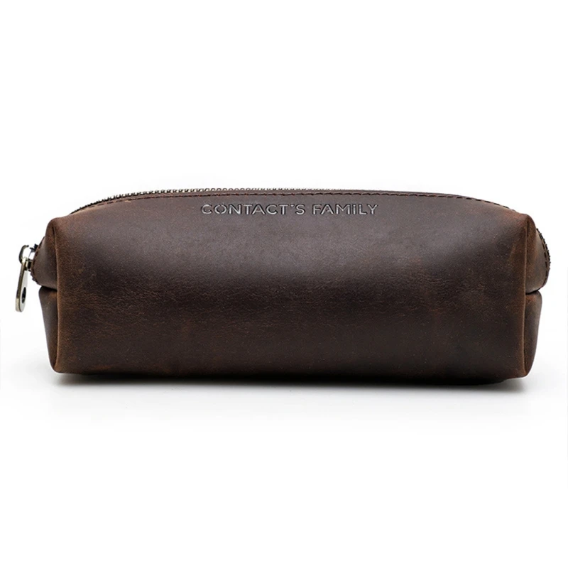 

Handmade Genuine Leather Pen Bag Cowhide Zipper Pouch Pencil Case Box Stationery