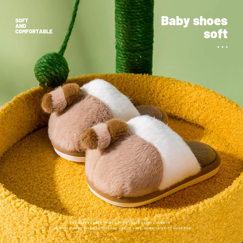 

Children Funny Slippers Winter 2021 New House Slippers Cute Tails Furry Kids Fashion Soft Boys Indoor Slippers Drop Shipping