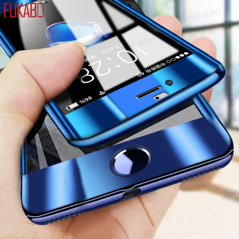 Покрытие 360 Полное покрытие для Apple iphone 7 iphone X Xr Xs Max зеркальный чехол для телефона для iphone 7 8 6 6S Plus блестящая Капа со стеклом