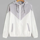 Женская Базовая куртка с капюшоном, женская двухцветная ветровка на молнии с карманами, повседневные пальто с длинным рукавом, осенняя куртка с капюшоном