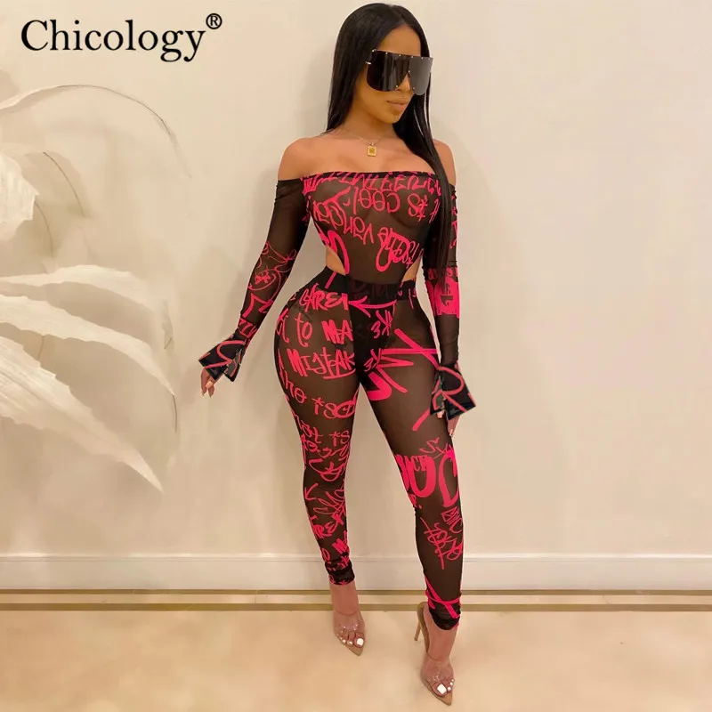 Chicology с открытыми плечами принтом граффити сетчатый комплект из 2 предметов