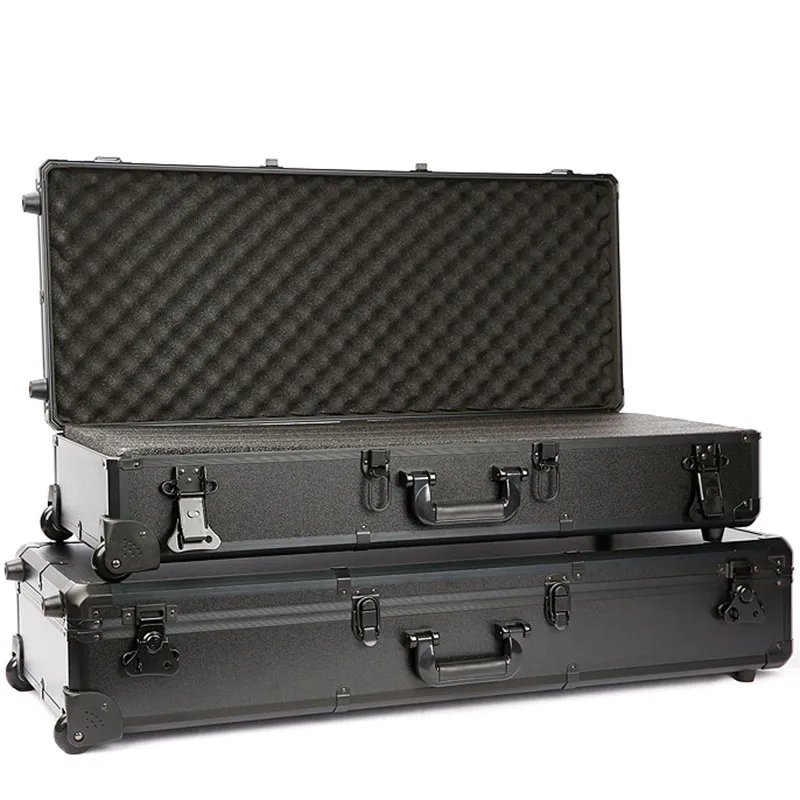Waterproof Protective Aluminum alloy toolbox safety box instrument case suitcase fish rod model case With sponge enlarge