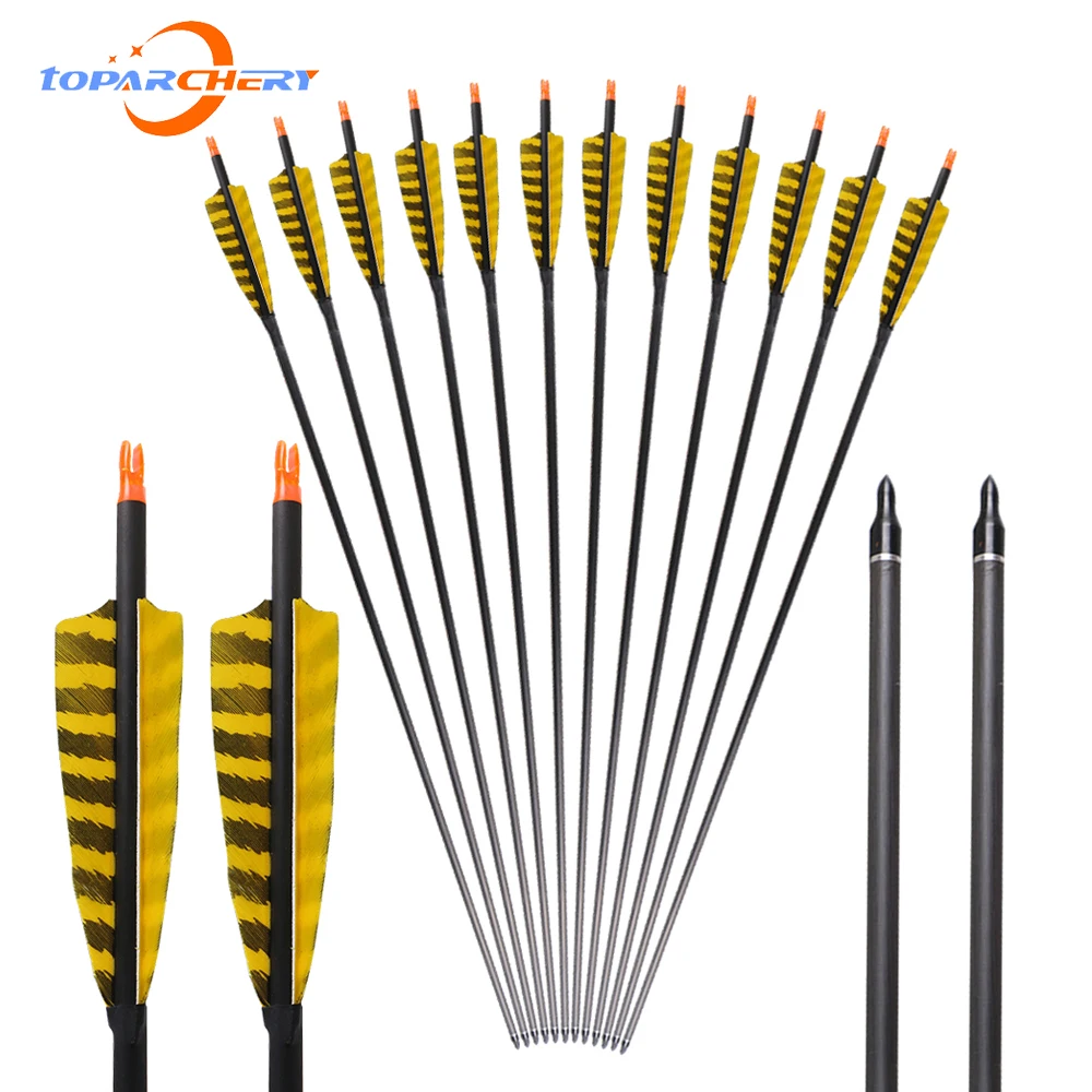 6/12 шт чистый углерод стрела с натуральным турецким пером 32 дюйма позвоночника 400