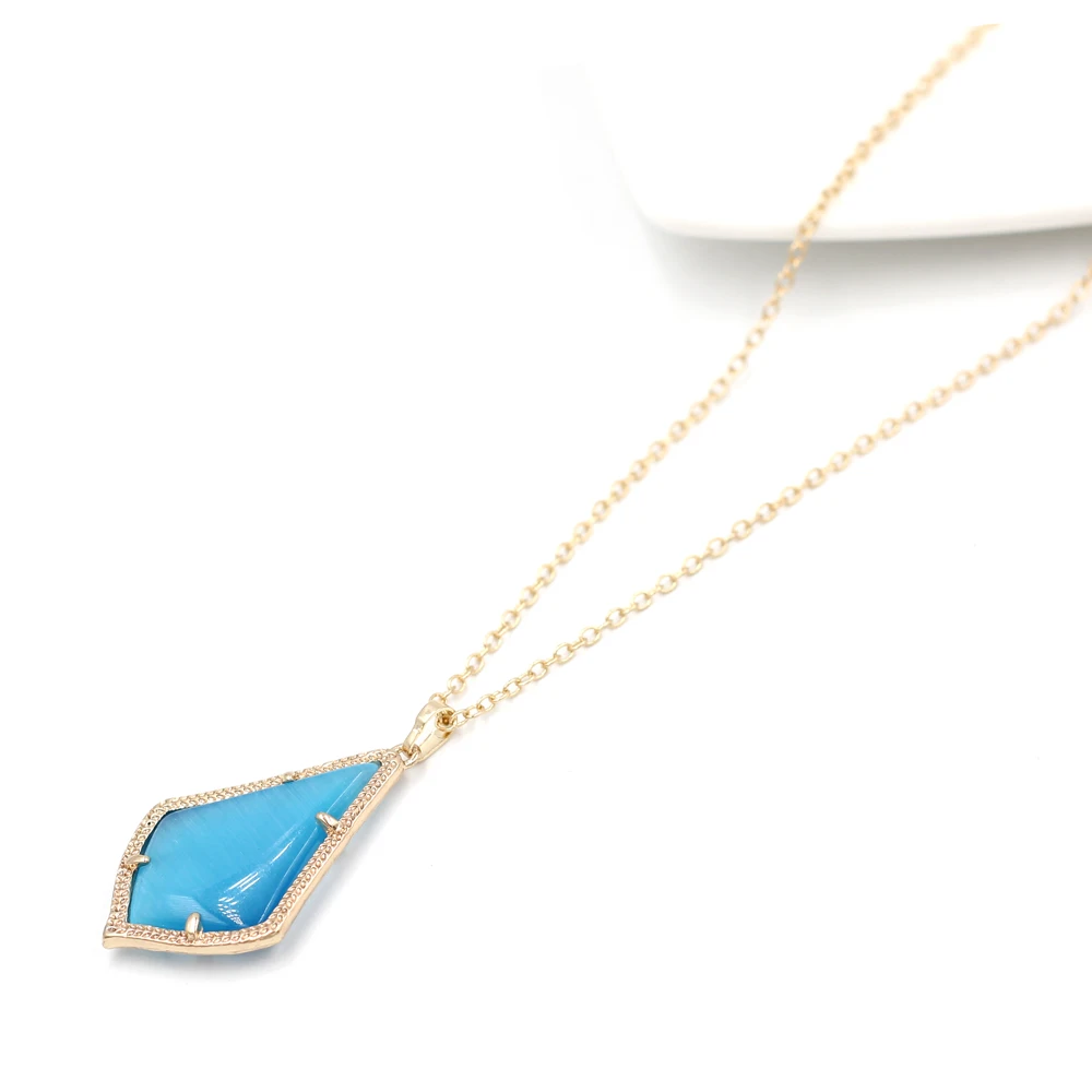 

2019 New Spring Summer Small Water Drop Cat Eye Stone Inlay Multi Color Pendant Necklace Have Match Set Women Fashion Jewelry