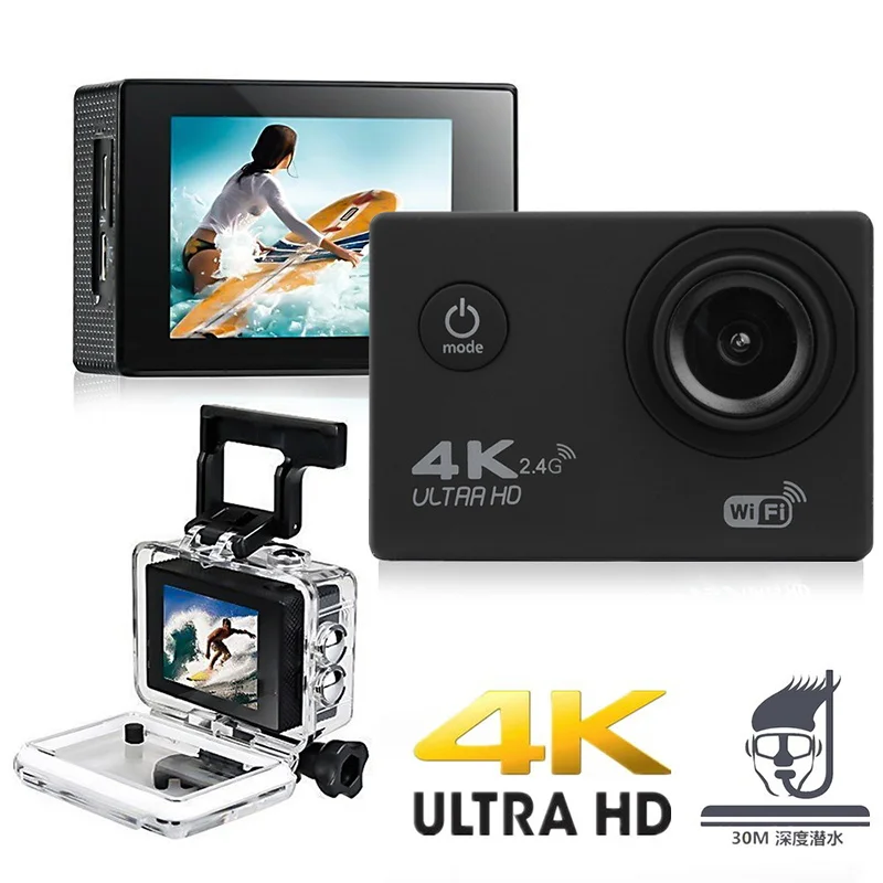 Продажа Экшн-камера Ultra HD 4K WiFi с дистанционным управлением спортивная видеозаписывающая камера Подводная Водонепроницаемая широкоугольная мини-ка...