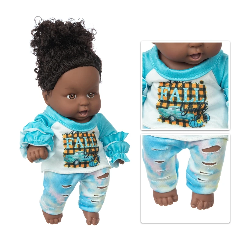 

Blue Suit 2021 Dolls Africanreborn silicone viny 8inch girl poupee boneca baby soft toy girl todder