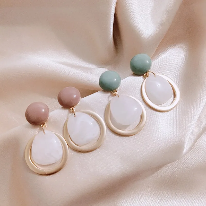 Woman Earrings Fashion Simple Drop Pendant Acrylic Metal Big Stone Women's Party Dating Jewelry Gifts | Украшения и