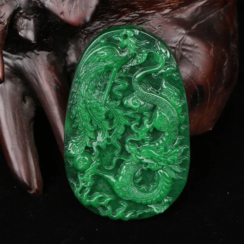 

Natural A green jade pendant two side handcarved dragon jade necklace women pendants jade jewlelry add certificate