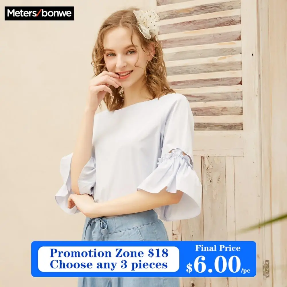 Metersbonwe женские блузки новая мода Свободный с короткими рукавами сладкий девушки