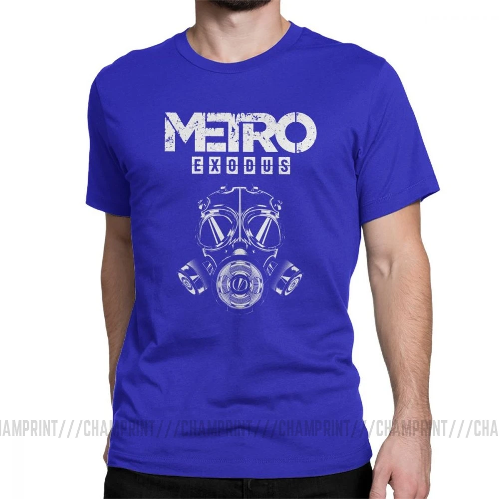 Мужская футболка Metro Exodus, футболки, противогаз, токсичные игры, игры Artyom Haunter, футболки с короткими рукавами, круглый вырез, одежда из чистого хлопка - Цвет: Синий