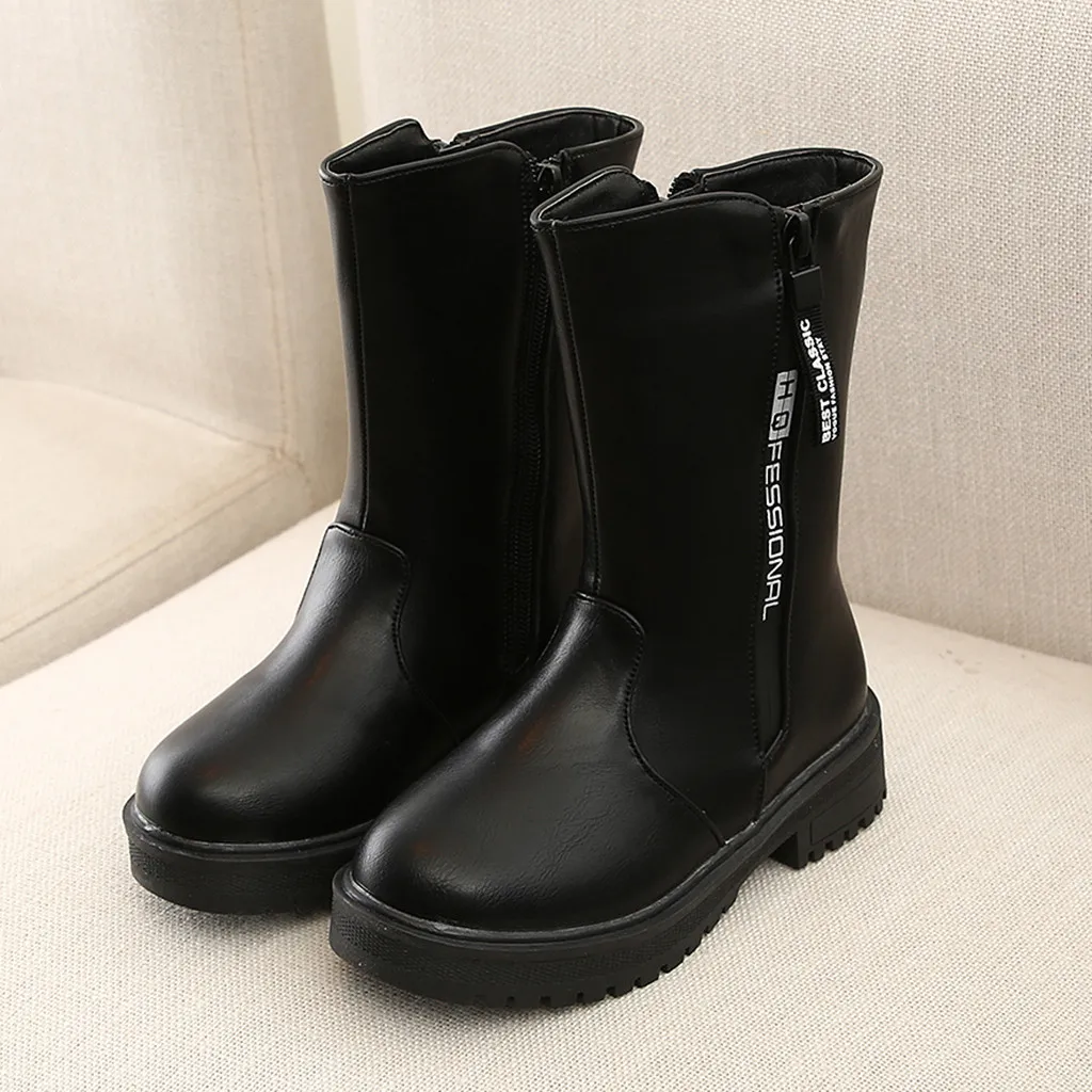 Ботинки для девочек из искусственной кожи модные детские зимние ботинки