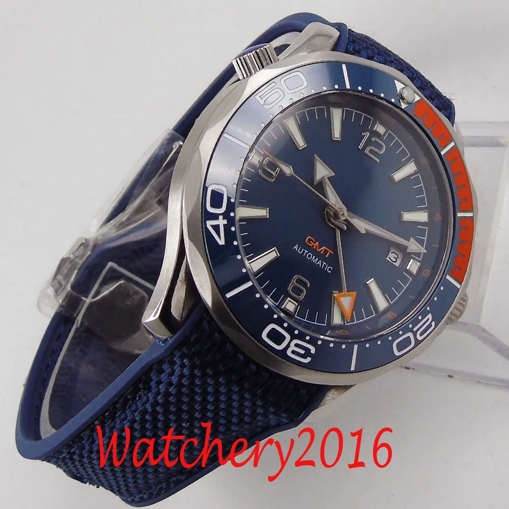 

BLIGER Design Brand Luxury Men Watches Automatic Blue Dial Watch Stainless GMT Date Sapphire Business Mechanical Wristwatch