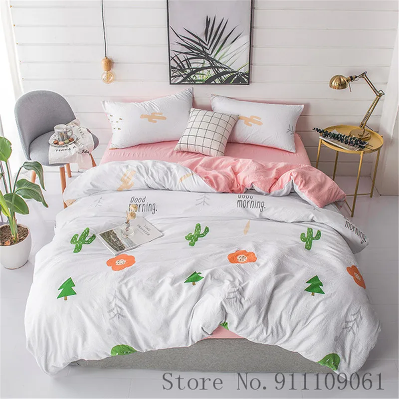 

Home Textile Bedclothes Duvet Cover Bed Sheet Pillowcase White Pink Cactus Pattern Children and Adult Bedding Set King Twin Size