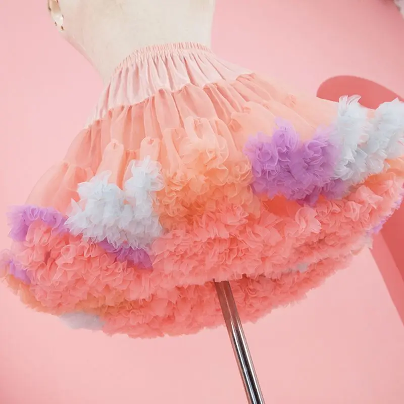 Женская многослойная юбка-пачка ярких цветов с эластичной талией и оборками |