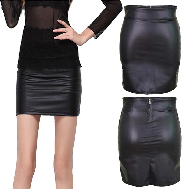 

2020 mini skirt mujer faldas woman skirts womens saias mulher femme jupes plus size imitation leather Solid color Matt gothic