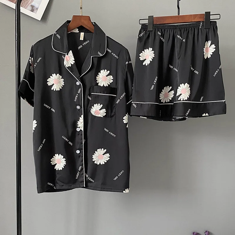 

Daisy Printed Women's Pajamas 2 pcs Short Sleeve Elastic Waist Shorts Sleepwear Summer Fashion Lady Homewear Sets